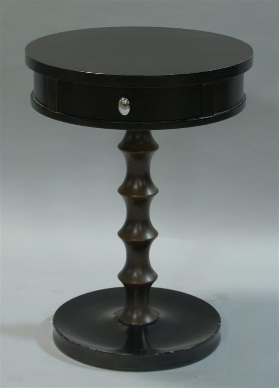 Appraisal: DOROTHY DRAPER STYLE BLACK PAINTED CIRCULAR SIDE TABLE th century