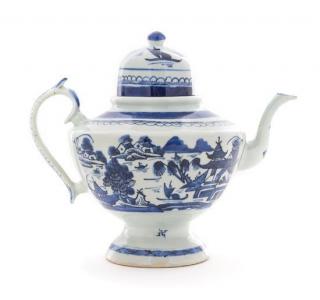 Appraisal: A Large Canton Porcelain Blue and White Teapot Height inches