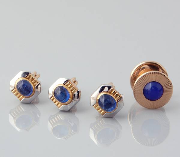 Appraisal: A sapphire platinum and k gold three piece stud set