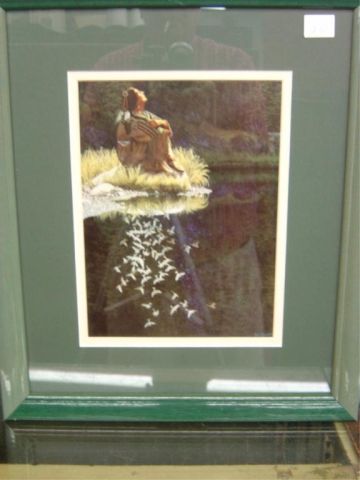 Appraisal: BEV DOOLITTLE PRINT - INDIAN AT RIVER