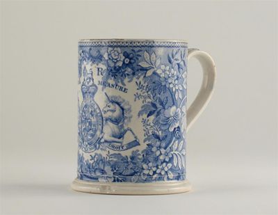 Appraisal: A Davenport mug printed in blue with the Royal coat