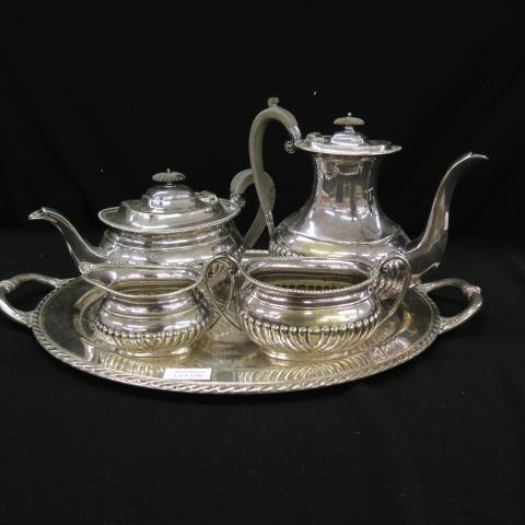 Appraisal: English Silverplate Tea Coffee Service gadroon style design teapot coffeepot