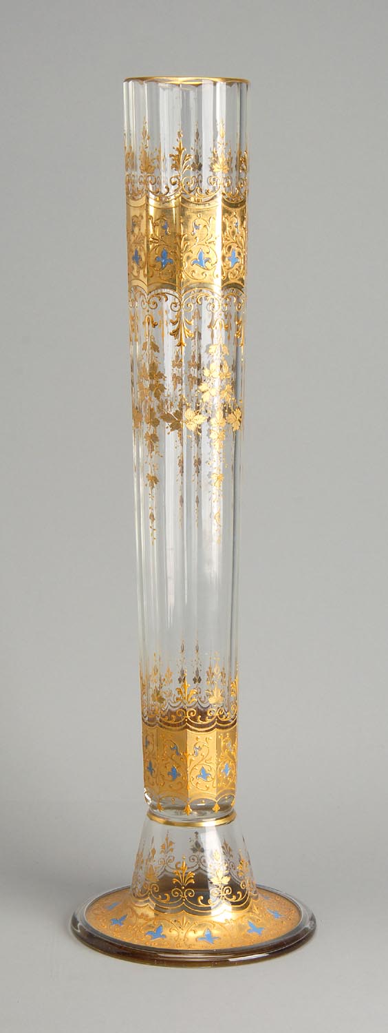 Appraisal: TALL PANEL-CUT ART GLASS VASE ATTRIBUTED TO MOSER Late th