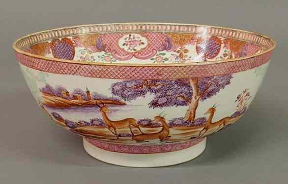 Appraisal: Small Chinese export style punchbowl decorated with water buffalo and