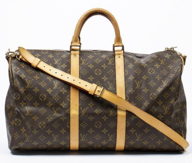 Appraisal: Louis Vuitton Keepall Bandouliere duffle bag in brown monogram coated