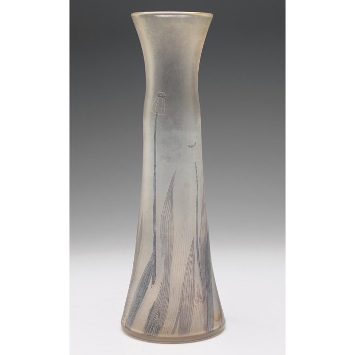 Appraisal: Loetz vase attribution frosted glass with incised and colored poppy