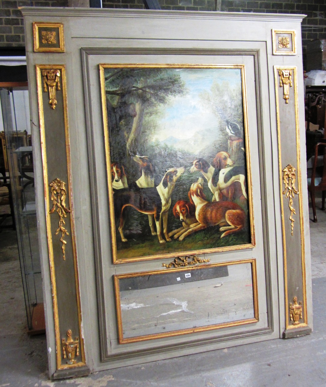 Appraisal: A th century later parcel gilt trumeau wall mirror painted