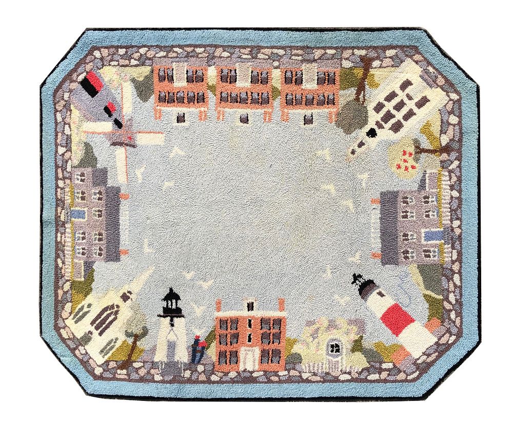 Appraisal: Claire Murray Nantucket Village Hooked Rug Claire Murray Nantucket Village