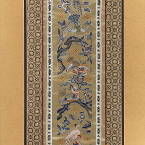 Appraisal: Three Chinese Embroidered Silk Panels TH CENTURY comprising two rectangular