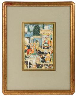 Appraisal: INDIAN MINIATURE PAINTING Mughal Miniature 'Darbar' or Court Scene oil