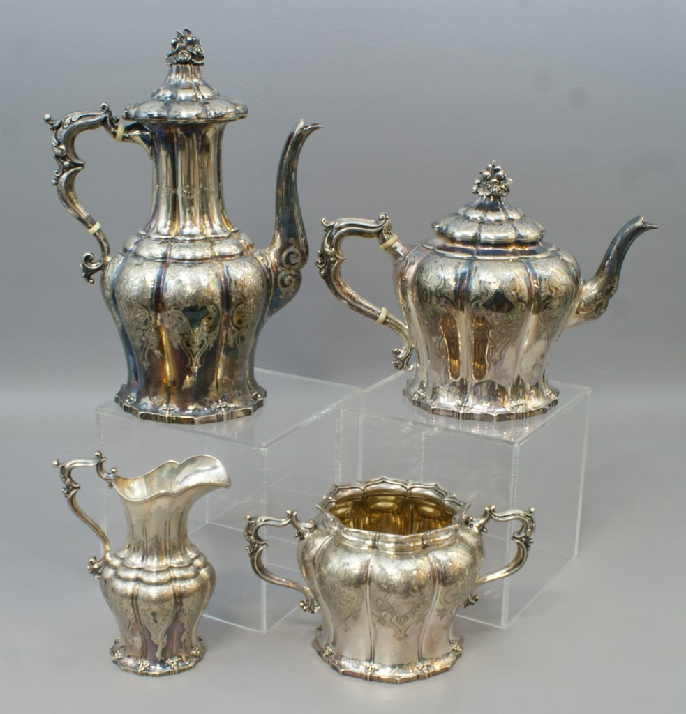 Appraisal: pc English plated silver teaset EM Co melon ribbed and