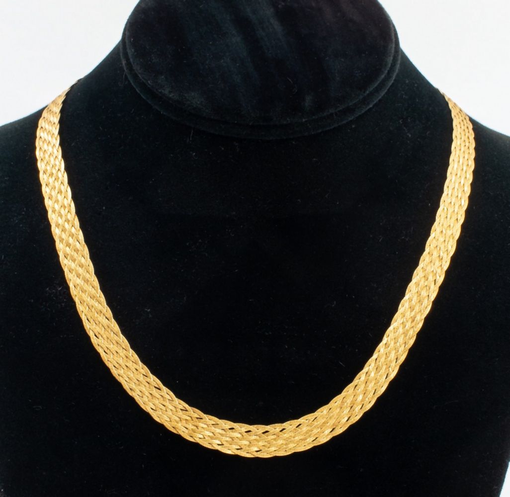 Appraisal: ITALIAN K YELLOW GOLD NECKLACE K yellow gold woven strand