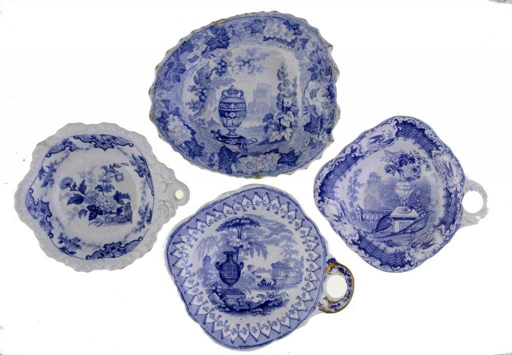 Appraisal: FOUR JOHN WILLIAM RIDGWAY AND OTHER BLUE PRINTED EARTHENWARE PICKLE