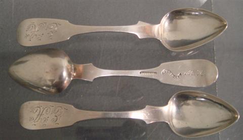 Appraisal: coin silver teaspoons J Titus Philadelphia c EH monogram TO