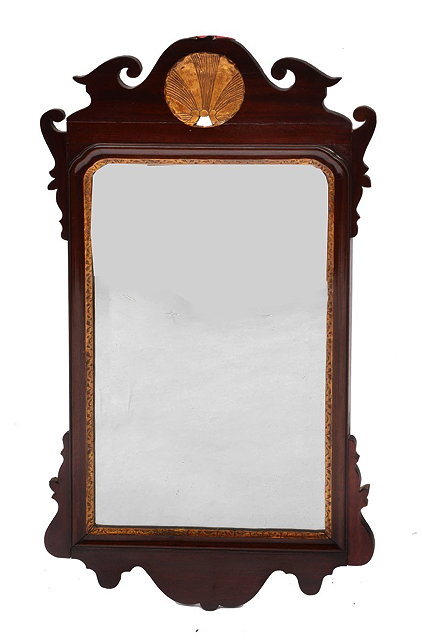 Appraisal: A TH CENTURY MAHOGANY FRET FRAME HANGING WALL MIRROR with