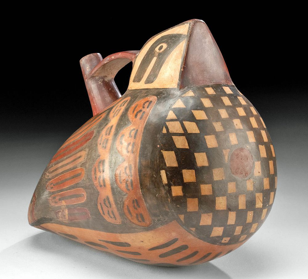 Appraisal: Nazca Polychrome Bridge Spout Vessel Bird Form Pre-Columbian South Coast