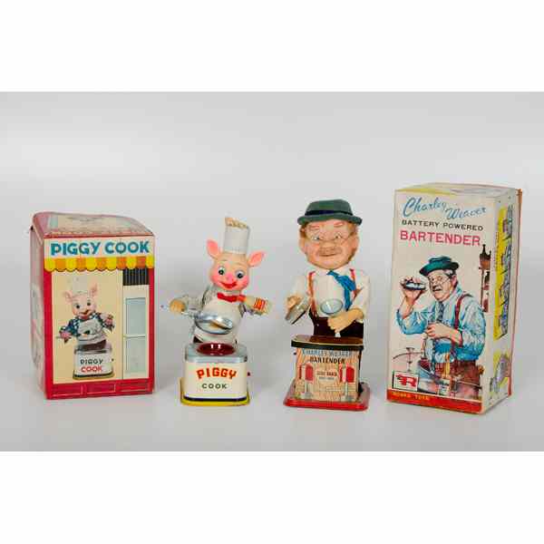 Appraisal: Battery Operated Bartender and Piggy Cook Lot includes a Rosko