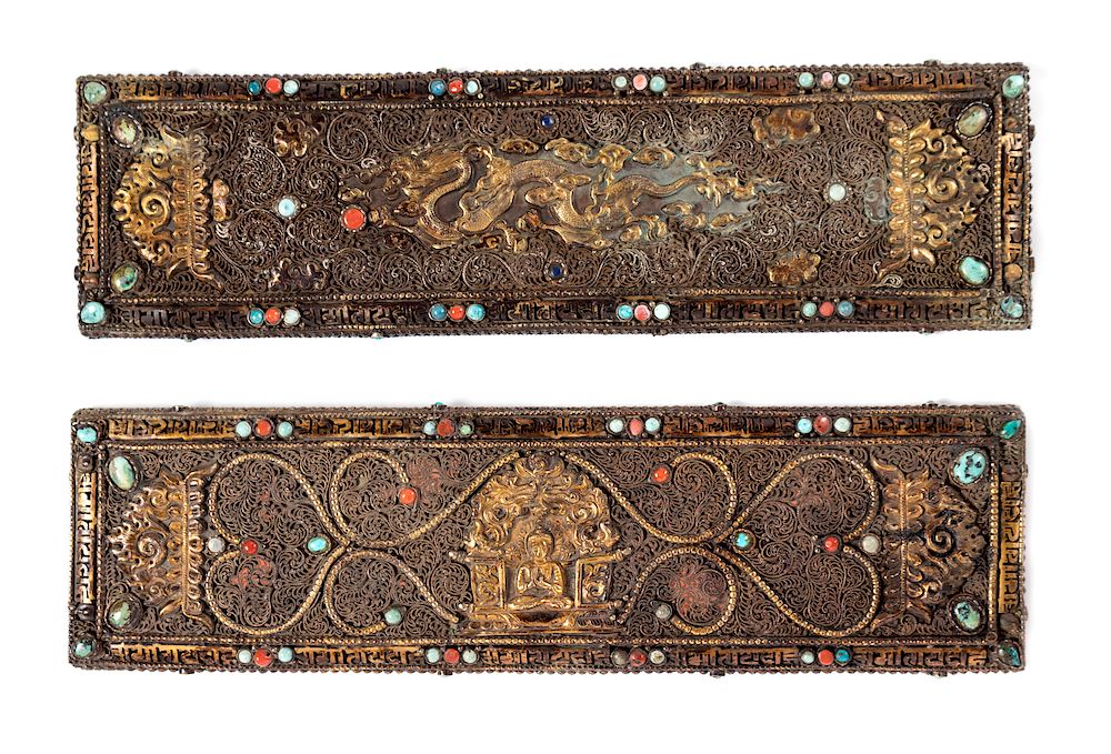 Appraisal: A Pair of Tibetan Parcel-Gilt and Silvered Manuscript Covers A