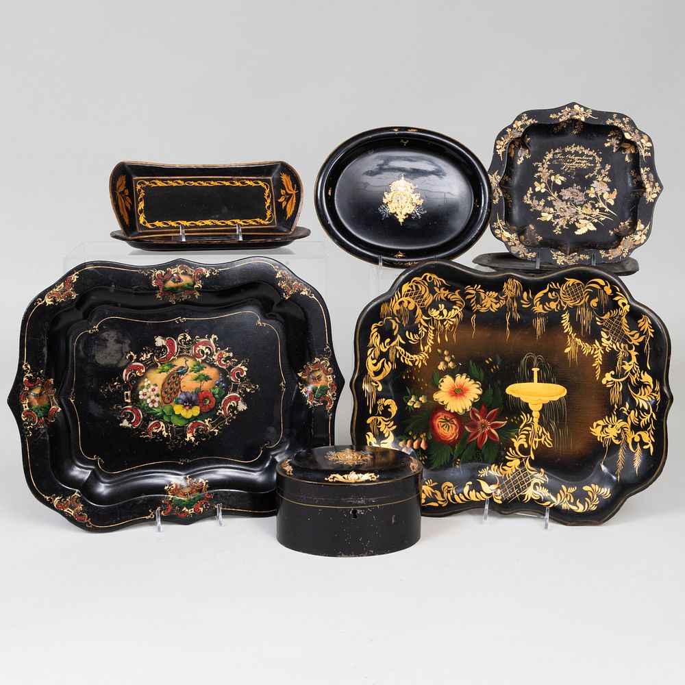 Appraisal: Group of Victorian T le Trays and a Box Comprising