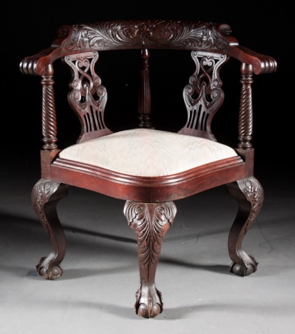 Appraisal: Potthast Bros mahogany corner chair mid- th century Chippendale style