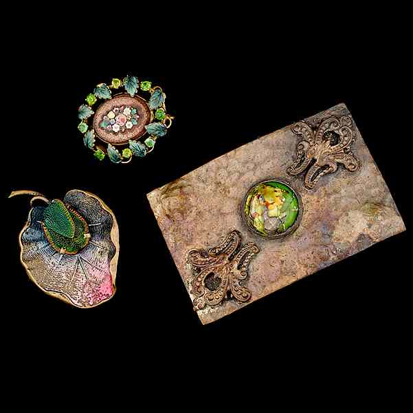 Appraisal: Grouping of Silver Multicolor Enamel Brooches A grouping of three