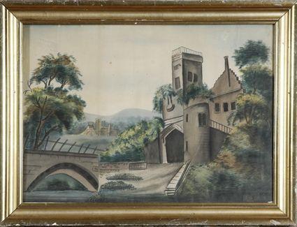 Appraisal: American School th C Landscape with Castles Watercolor on paper