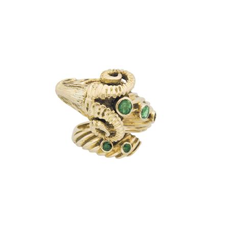 Appraisal: Gold and Emerald Rams Head Ring Estimate -