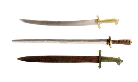 Appraisal: Three European swords French circa brass and wood hilt straight