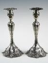 Appraisal: CANDLESTICKS - Pair of ornate early th C sterling repousse