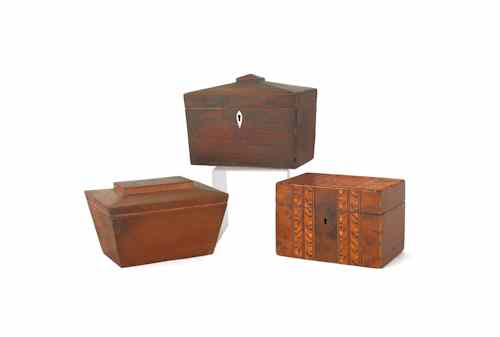 Appraisal: Two Regency mahogany sarcophagus tea caddies ca together with a