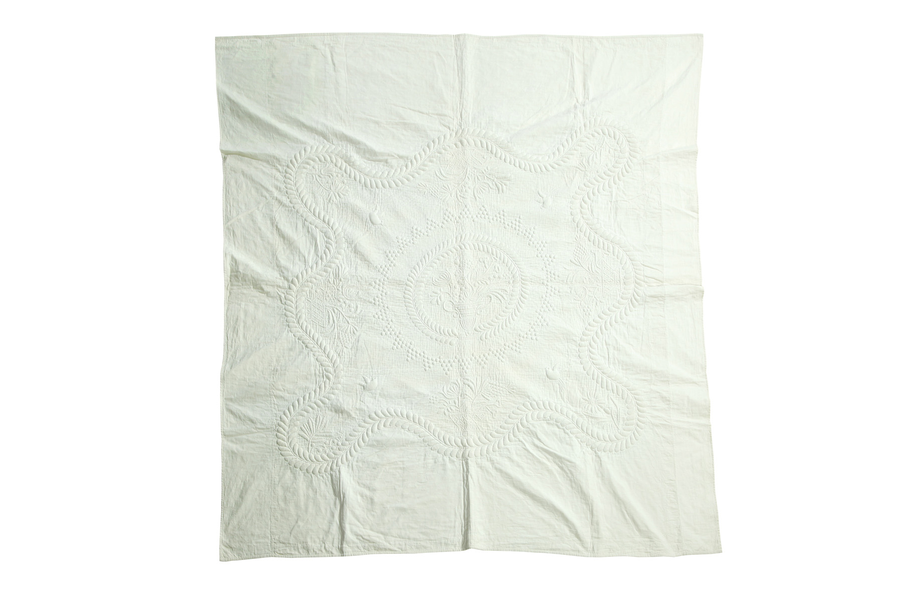 Appraisal: WHITE ON WHITE TRAPUNTO QUILT American mid th century cotton