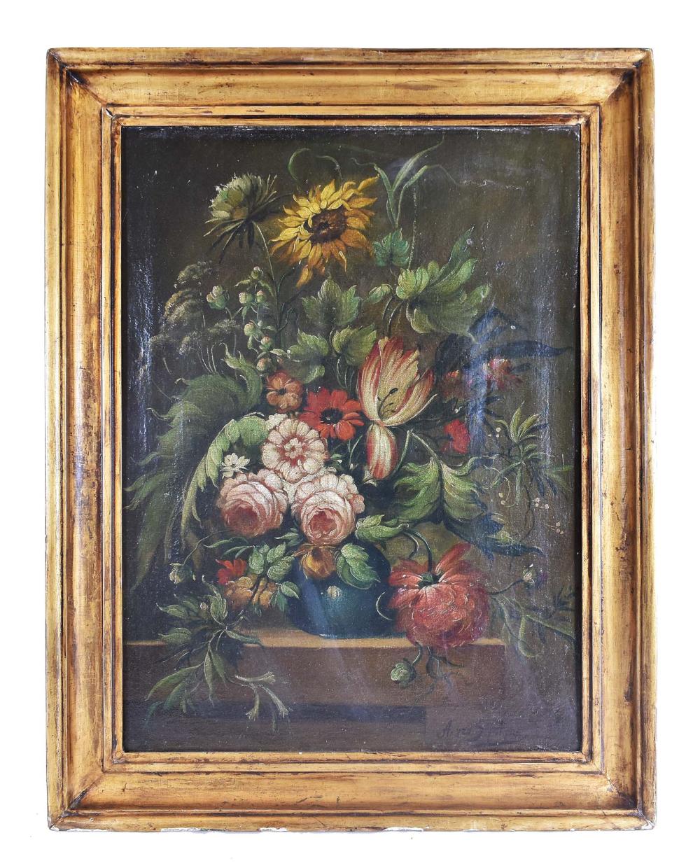 Appraisal: EUROPEAN LATIN SCHOOL TH CENTURY Floral Still Life Unsigned Oil