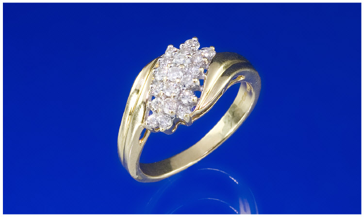 Appraisal: ct Gold Diamond Cluster Ring Three Rows Comprising Round Brilliant