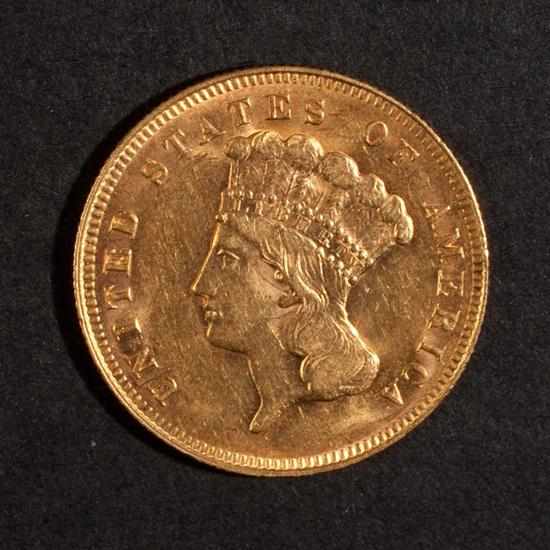 Appraisal: United States three-dollar gold piece '' '' doubled EF- Estimate