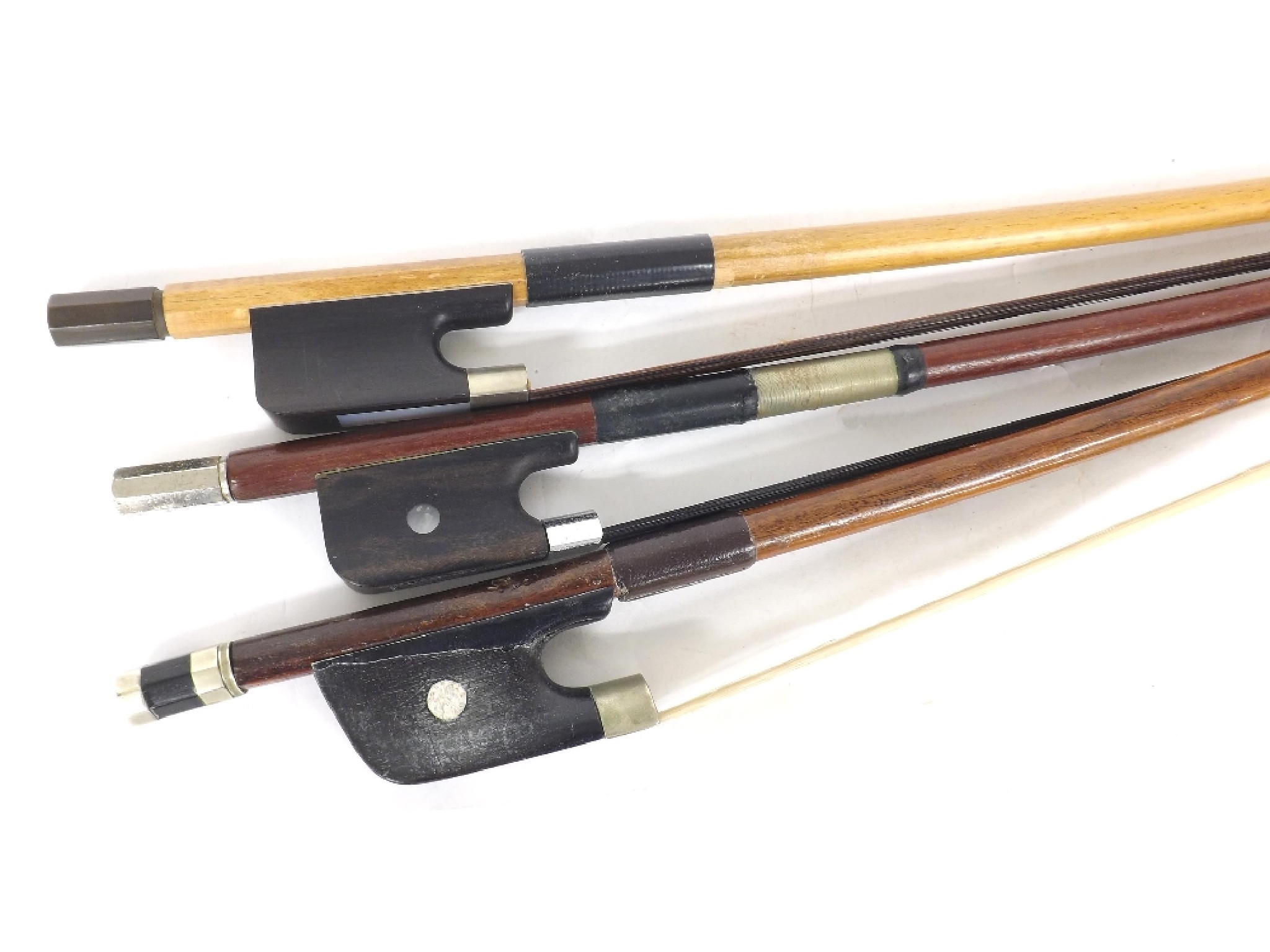 Appraisal: Three old double bass bows