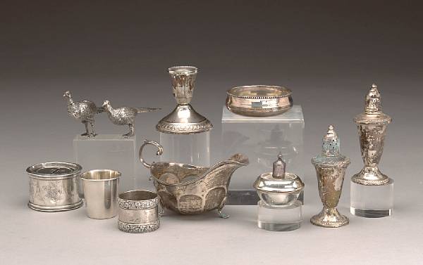 Appraisal: A group of sterling table articles Comprising shaped square form