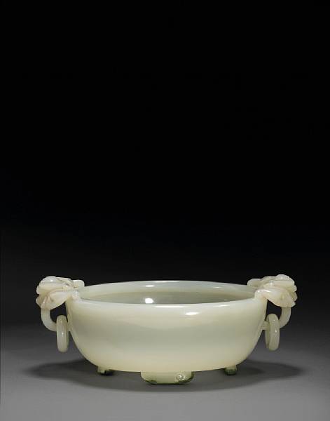 Appraisal: A fine white jade marriage bowl th Century Of compressed