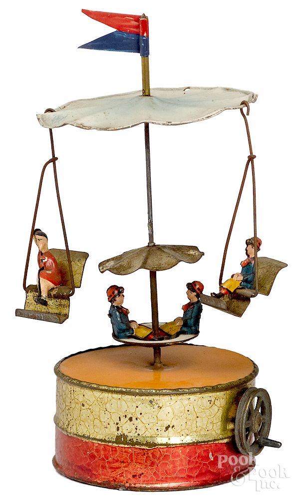 Appraisal: Becker painted tin carousel steam toy accessory Becker painted tin