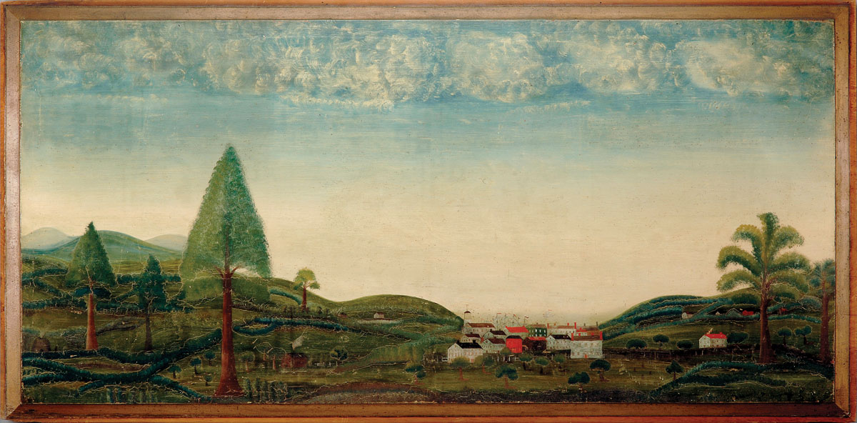 Appraisal: NEW ENGLAND PAINTED OVERMANTEL VIEW OF FRAMINGHAM MASSACHUSETTS FROM THE