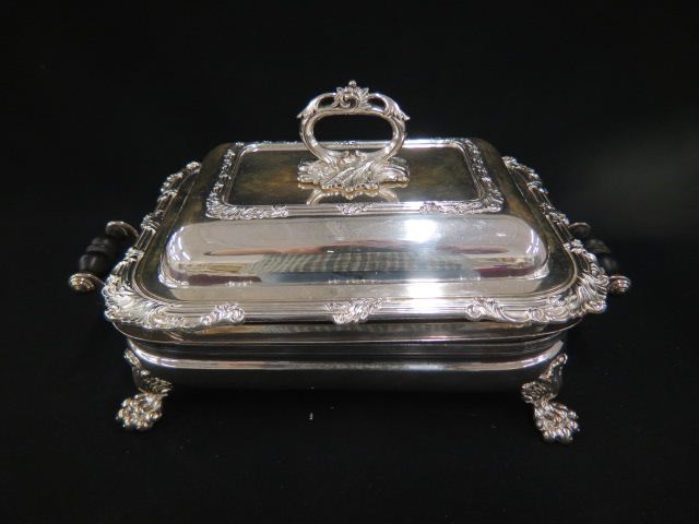 Appraisal: English Silverplate Entree Server Sheffield bases with later top