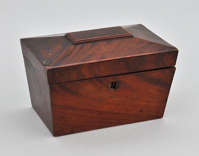 Appraisal: A Regency Style Tea Caddy Coffer shaped wooden teacaddy with