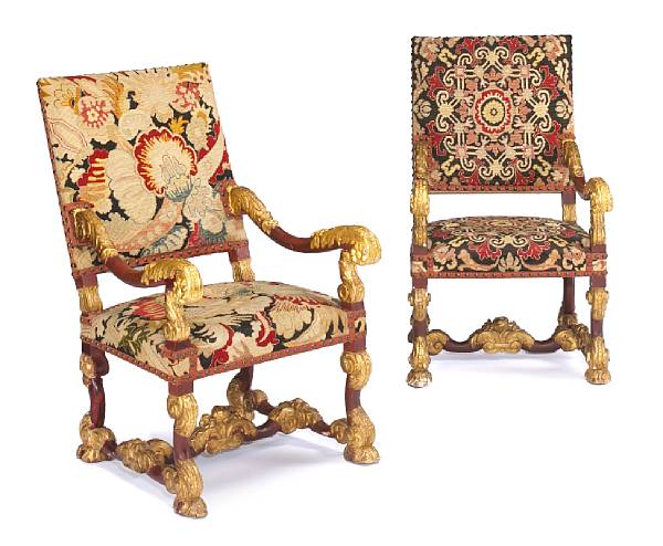 Appraisal: A set of four Louis XIV style painted parcel gilt