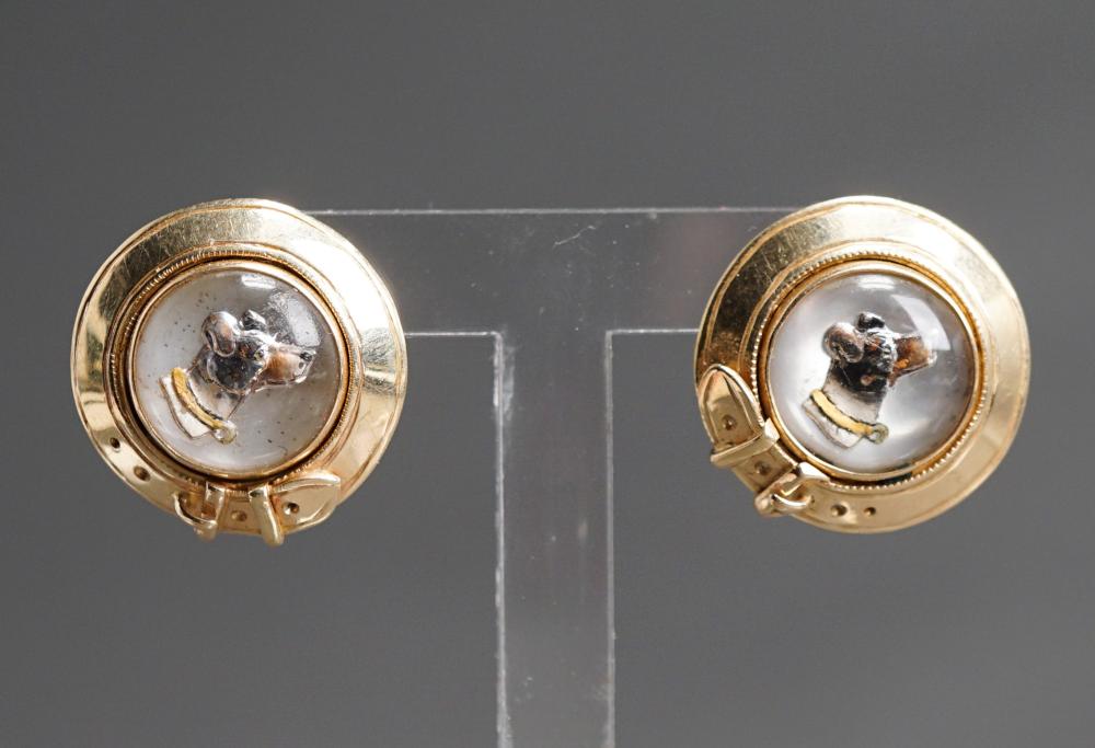 Appraisal: Pair Tested -Karat Yellow-Gold and Reverse Intaglio French Clip-Back Pierced