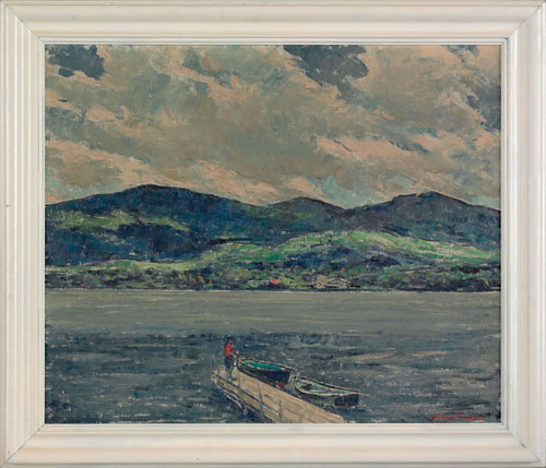 Appraisal: William Fisher American - oil on canvas titled Lake George