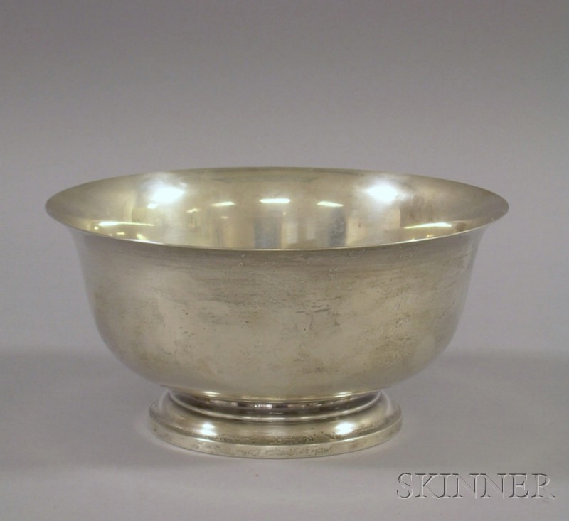 Appraisal: Worden-Munnis Sterling Silver Revere-type Presentation Bowl celebrating a birthday approx