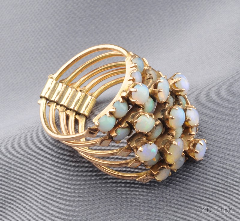 Appraisal: kt Gold and Opal Harem Ring prong-set with cabochons size