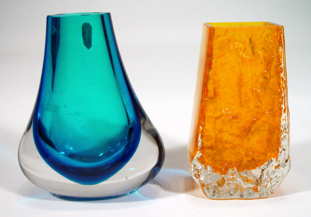 Appraisal: Whitefriars orange glass vocano vase and a Whitefriars blue glass