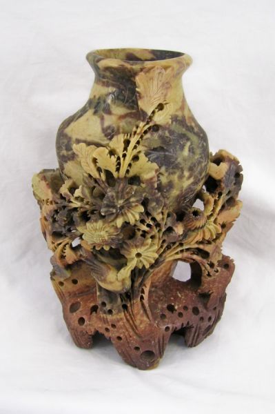 Appraisal: Carved Soapstone Vase Single vase with floral and bird decoration