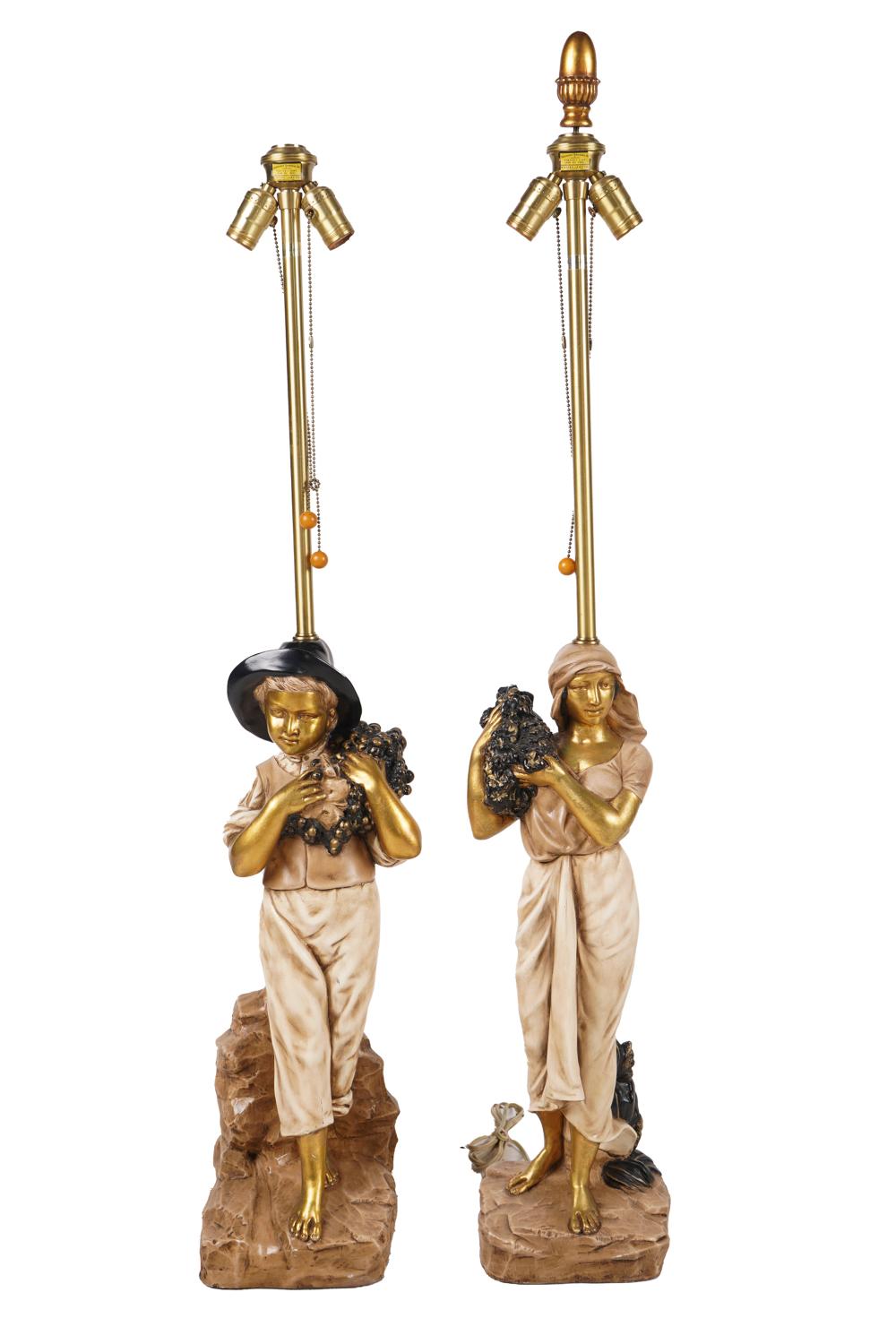 Appraisal: PAIR OF MARBRO LAMP COMPANY FIGURAL LAMPSwith Italian style painted