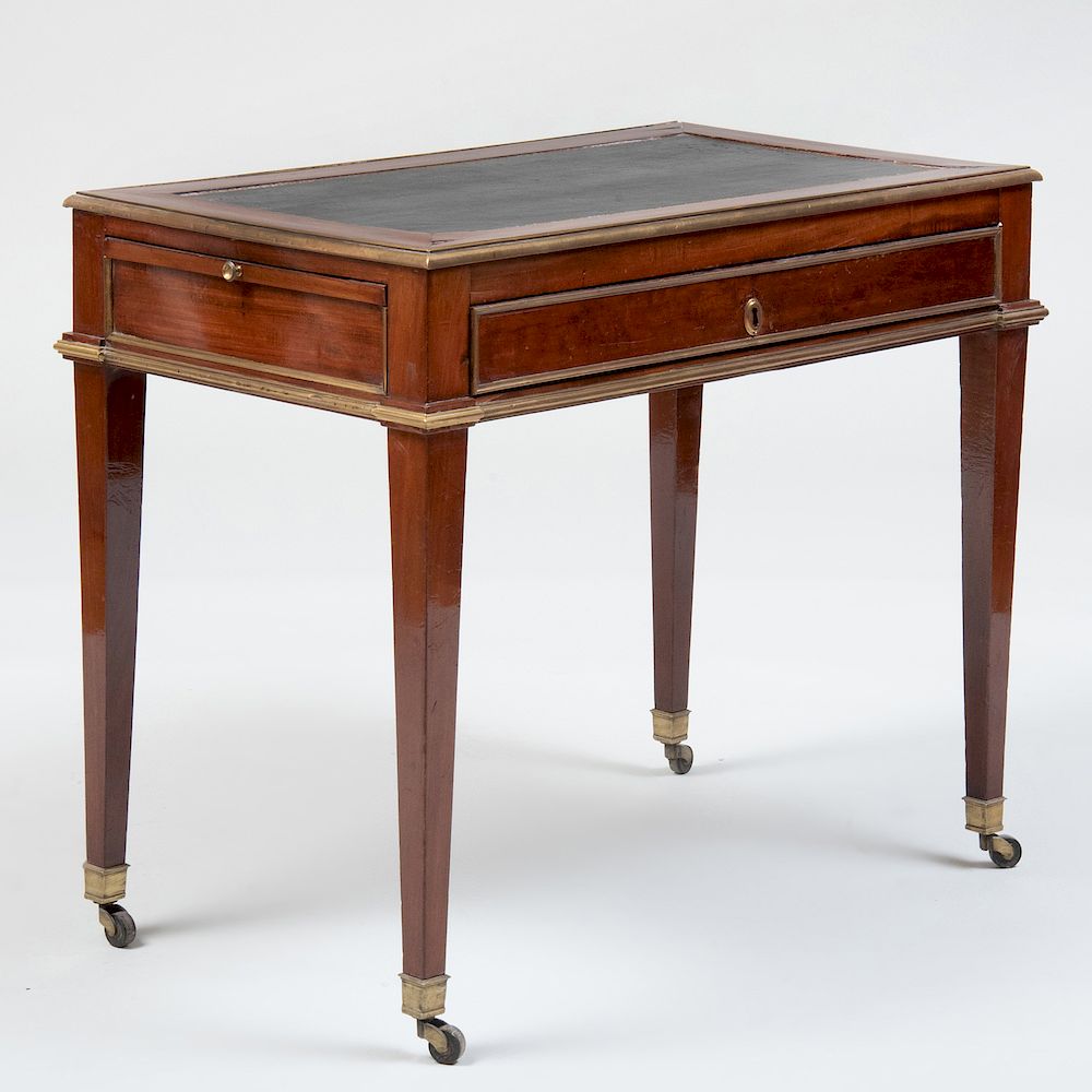 Appraisal: Directoire Brass-Mounted Mahogany Table crire Fitted with a gilt-tooled leather